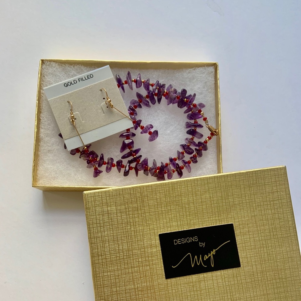 Maroon and Purple Necklace and Earring Set